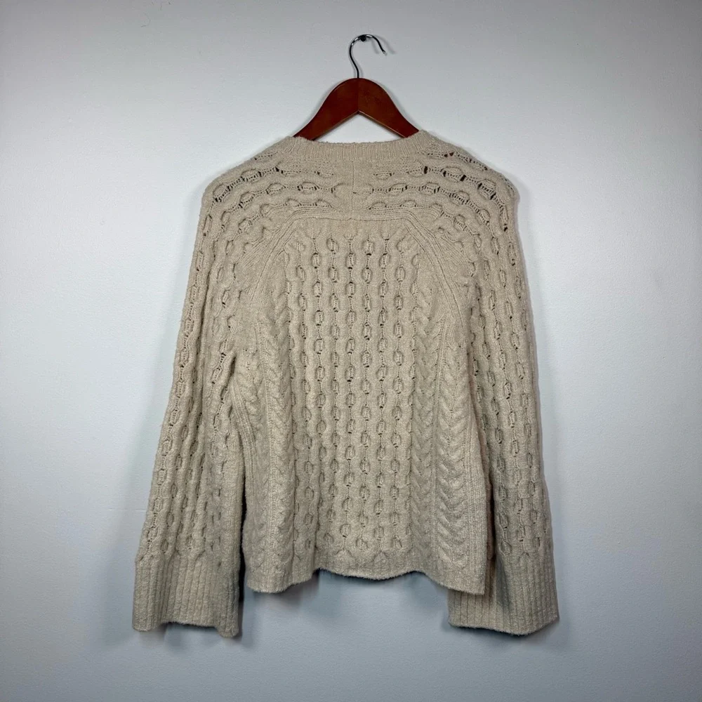 J.Crew Women's Cotton Blend Bouclé‎ Cable Knit Crew Neck Pullover Sweater